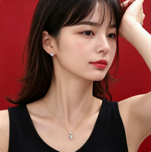 Heart Cubic Zirconia Jewelry Set, Dainty Halo Heart Pendant Necklace & Stud Earrings Matching Jewelry Set for Women