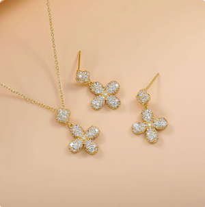 14K Gold Plated Dainty Cubic Zirconia Jewelry Sets | Necklace & Stud Earrings Matching Sets for Women Everyday Wear & Gifting