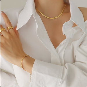 Dainty Flat Herringbone Snake Chain Necklace | Waterproof 18K Gold & Silver Plated Hypoallergenic Layering Choker