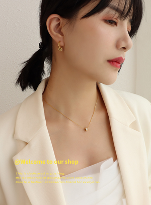 Sparkling Barrel CZ Jewelry Set | 18K Gold Plated Huggie Earrings & Dainty Pendant Necklace, Hypoallergenic Stainless Steel Matching Set for Women