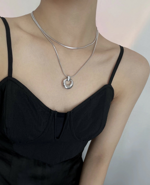 Sculptural Open Circle Matching Jewelry Set | 18K Gold Plated Snake Chain Pendant Necklace & Donut Hoop Earrings, Hypoallergenic Stainless Steel Set for Women