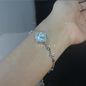 Women’s 4-Piece Stackable Bracelet Set, 14K Gold Plated & Silver Tone Available, Mother of Pearl Clover Charm Cubic Zirconia Layering Bracelets, Elegant Daily Party Jewelry Gift for Her