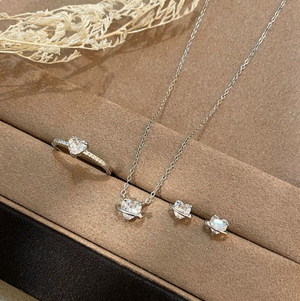 3Pcs Heart Planet 925 Sterling Silver Jewelry Set, Heart Saturn CZ Necklace Stud Earrings Adjustable Open Ring Gift For Women