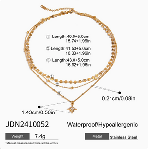 Adjustable 3-Tier North Star Layered Necklace, 18K Gold Plated Waterproof Hypoallergenic Stainless Steel Star Pendant Necklace, Versatile Dainty Jewelry Gift For Her