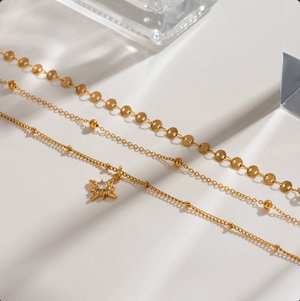 Adjustable 3-Tier North Star Layered Necklace, 18K Gold Plated Waterproof Hypoallergenic Stainless Steel Star Pendant Necklace, Versatile Dainty Jewelry Gift For Her