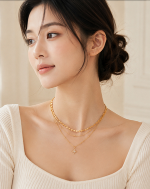 Adjustable 3-Tier North Star Layered Necklace, 18K Gold Plated Waterproof Hypoallergenic Stainless Steel Star Pendant Necklace, Versatile Dainty Jewelry Gift For Her