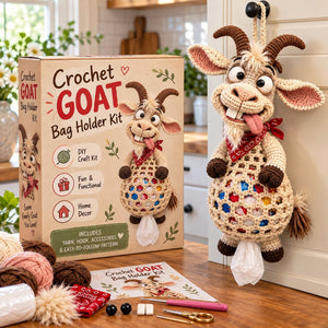 Cute Animal Crochet Bag Holder DIY Kit | Wall Mount Plastic Grocery Bag Storage Net, Handmade Craft Gift