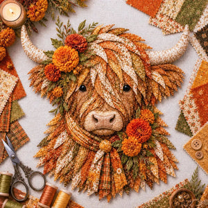 Highland Cow Fabric Art DIY Kit | Make Your Own Ready-to-Display Farmhouse Handmade Keepsake