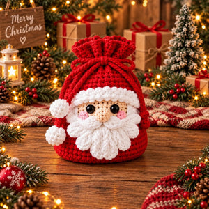 Handmade Crochet Christmas Gift Pouch | Cute Character Drawstring Treat Bag, Reusable Holiday Candy & Small Gift Sack for Christmas Decor & Gift Giving