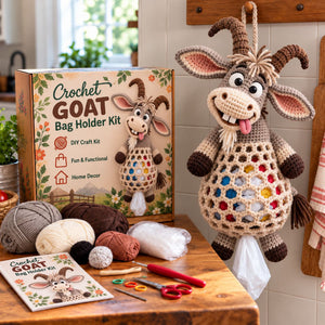 Cute Animal Crochet Bag Holder DIY Kit | Wall Mount Plastic Grocery Bag Storage Net, Handmade Craft Gift