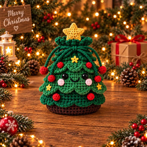 Handmade Crochet Christmas Gift Pouch | Cute Character Drawstring Treat Bag, Reusable Holiday Candy & Small Gift Sack for Christmas Decor & Gift Giving