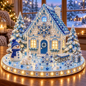 3D Lighted Christmas Village Diamond Art Kit, All-in-One DIY Diamond Art Craft Set for Holiday Table Mantel Decor & Christmas Gift