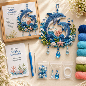 DIY Crochet Ocean Suncatcher Complete Kit | Handmade Window Hanging Craft Set for Beginners
