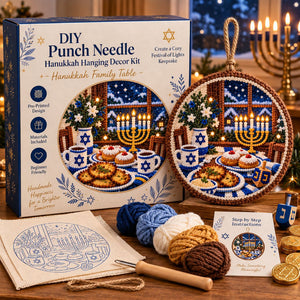 DIY Punch Needle Kit, Christmas Wreath Hanging Ornament, Beginner Friendly Handmade Wall Decor Gift
