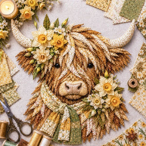 Highland Cow Fabric Art DIY Kit | Make Your Own Ready-to-Display Farmhouse Handmade Keepsake