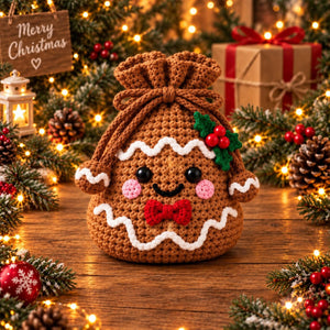 Handmade Crochet Christmas Gift Pouch | Cute Character Drawstring Treat Bag, Reusable Holiday Candy & Small Gift Sack for Christmas Decor & Gift Giving