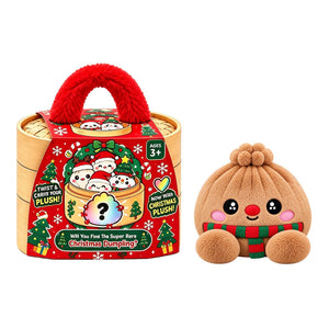 Christmas Mystery Dumpling Plush Toy, Cute Collectible Surprise Blind Box Plush with Steamer Gift Box, Holiday Stuffer Gift for Kids & Plush Lovers