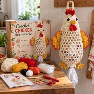 Cute Animal Crochet Bag Holder DIY Kit | Wall Mount Plastic Grocery Bag Storage Net, Handmade Craft Gift