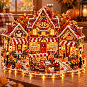 3D Diamond Art Autumn Village Kit, DIY Pumpkin House Craft Set with LED Light, Thanksgiving Fall Harvest Table Decor, Handmade Gift for Craft Lovers