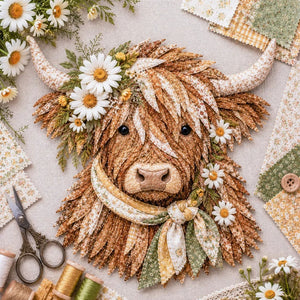 Highland Cow Fabric Art DIY Kit | Make Your Own Ready-to-Display Farmhouse Handmade Keepsake