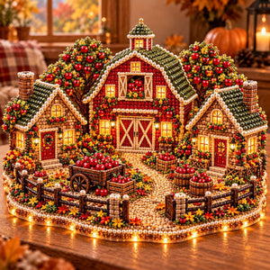 3D Diamond Art Autumn Village Kit, DIY Pumpkin House Craft Set with LED Light, Thanksgiving Fall Harvest Table Decor, Handmade Gift for Craft Lovers