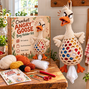 Cute Animal Crochet Bag Holder DIY Kit | Wall Mount Plastic Grocery Bag Storage Net, Handmade Craft Gift