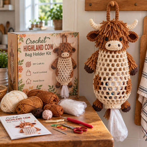 Cute Animal Crochet Bag Holder DIY Kit | Wall Mount Plastic Grocery Bag Storage Net, Handmade Craft Gift