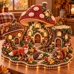3D Diamond Art Autumn Village Kit, DIY Pumpkin House Craft Set with LED Light, Thanksgiving Fall Harvest Table Decor, Handmade Gift for Craft Lovers