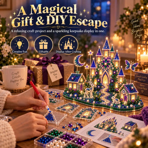 3D Lighted Christmas Village Diamond Art Kit, All-in-One DIY Diamond Art Craft Set for Holiday Table Mantel Decor & Christmas Gift