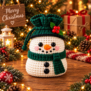 Handmade Crochet Christmas Gift Pouch | Cute Character Drawstring Treat Bag, Reusable Holiday Candy & Small Gift Sack for Christmas Decor & Gift Giving