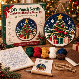 DIY Punch Needle Kit, Christmas Wreath Hanging Ornament, Beginner Friendly Handmade Wall Decor Gift