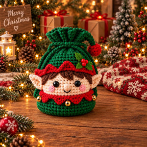 Handmade Crochet Christmas Gift Pouch | Cute Character Drawstring Treat Bag, Reusable Holiday Candy & Small Gift Sack for Christmas Decor & Gift Giving