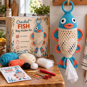 Cute Animal Crochet Bag Holder DIY Kit | Wall Mount Plastic Grocery Bag Storage Net, Handmade Craft Gift