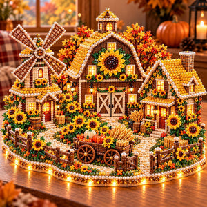 3D Diamond Art Autumn Village Kit, DIY Pumpkin House Craft Set with LED Light, Thanksgiving Fall Harvest Table Decor, Handmade Gift for Craft Lovers