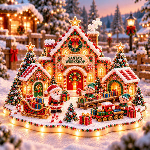 3D Lighted Christmas Village Diamond Art Kit, All-in-One DIY Diamond Art Craft Set for Holiday Table Mantel Decor & Christmas Gift