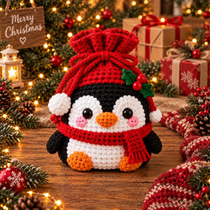 Handmade Crochet Christmas Gift Pouch | Cute Character Drawstring Treat Bag, Reusable Holiday Candy & Small Gift Sack for Christmas Decor & Gift Giving