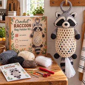 Cute Animal Crochet Bag Holder DIY Kit | Wall Mount Plastic Grocery Bag Storage Net, Handmade Craft Gift