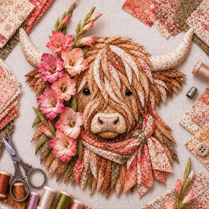 Highland Cow Fabric Art DIY Kit | Make Your Own Ready-to-Display Farmhouse Handmade Keepsake