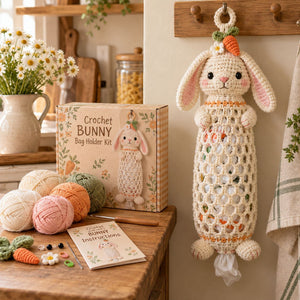 Cute Animal Crochet Bag Holder DIY Kit | Wall Mount Plastic Grocery Bag Storage Net, Handmade Craft Gift