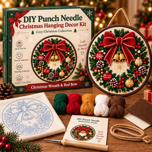 DIY Punch Needle Kit, Christmas Wreath Hanging Ornament, Beginner Friendly Handmade Wall Decor Gift