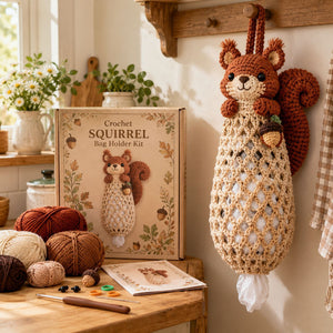 Cute Animal Crochet Bag Holder DIY Kit | Wall Mount Plastic Grocery Bag Storage Net, Handmade Craft Gift