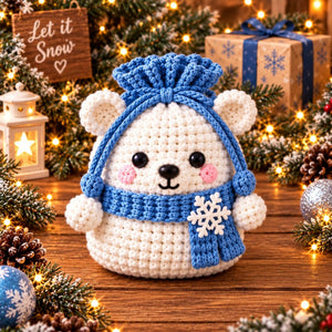 Handmade Crochet Christmas Gift Pouch | Cute Character Drawstring Treat Bag, Reusable Holiday Candy & Small Gift Sack for Christmas Decor & Gift Giving