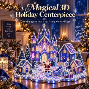 3D Lighted Christmas Village Diamond Art Kit, All-in-One DIY Diamond Art Craft Set for Holiday Table Mantel Decor & Christmas Gift