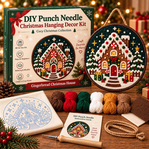 DIY Punch Needle Kit, Christmas Wreath Hanging Ornament, Beginner Friendly Handmade Wall Decor Gift