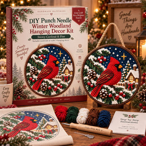 DIY Punch Needle Kit, Christmas Wreath Hanging Ornament, Beginner Friendly Handmade Wall Decor Gift