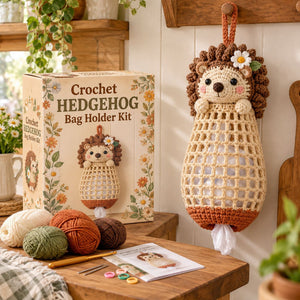 Cute Animal Crochet Bag Holder DIY Kit | Wall Mount Plastic Grocery Bag Storage Net, Handmade Craft Gift