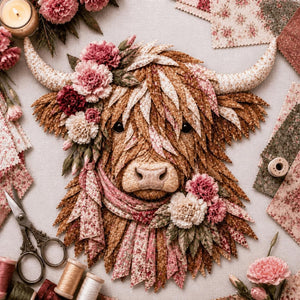 Highland Cow Fabric Art DIY Kit | Make Your Own Ready-to-Display Farmhouse Handmade Keepsake