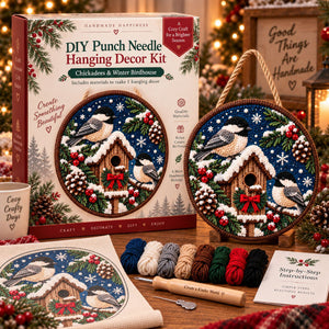 DIY Punch Needle Kit, Christmas Wreath Hanging Ornament, Beginner Friendly Handmade Wall Decor Gift