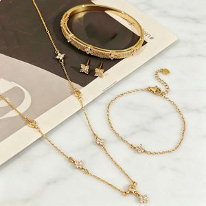 18K Gold Plated Clover CZ 4-Piece Jewelry Set | Waterproof Hypoallergenic Surgical Steel