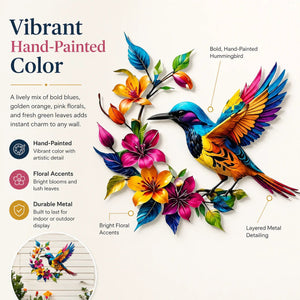 🐦 Hummingbird Bloom Metal Wall Art 🌸 Elegant Home Decor